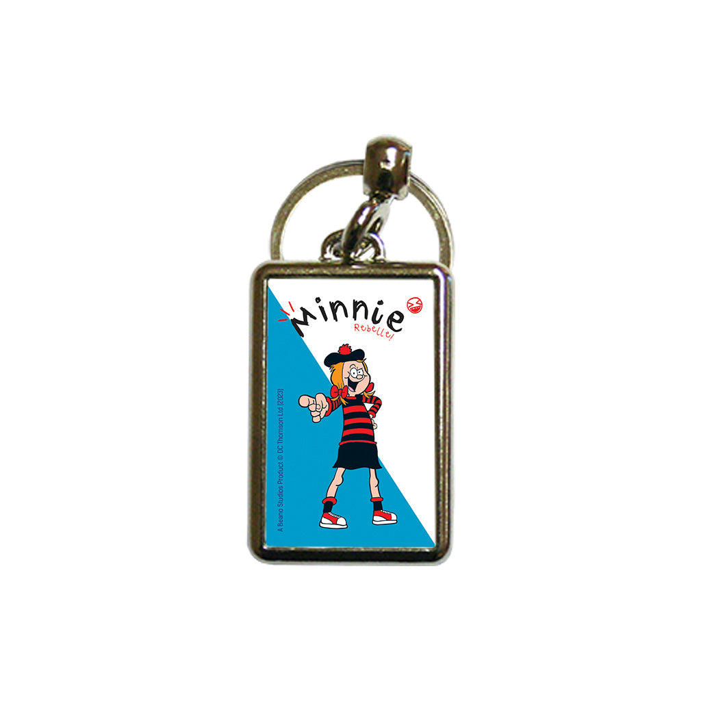 Minnie the Rebelle Blue & White Metal Keyring
