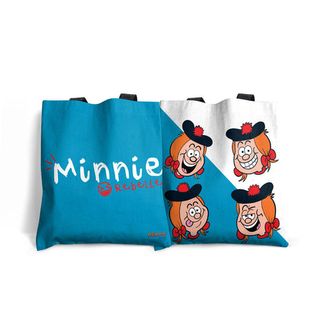 The Many Faces of Minnie Blue & White Edge-to-Edge Tote Bag