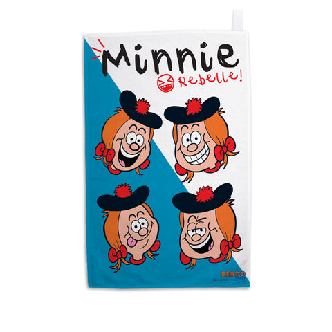 The Many Faces of Minnie Blue & White Tea Towel