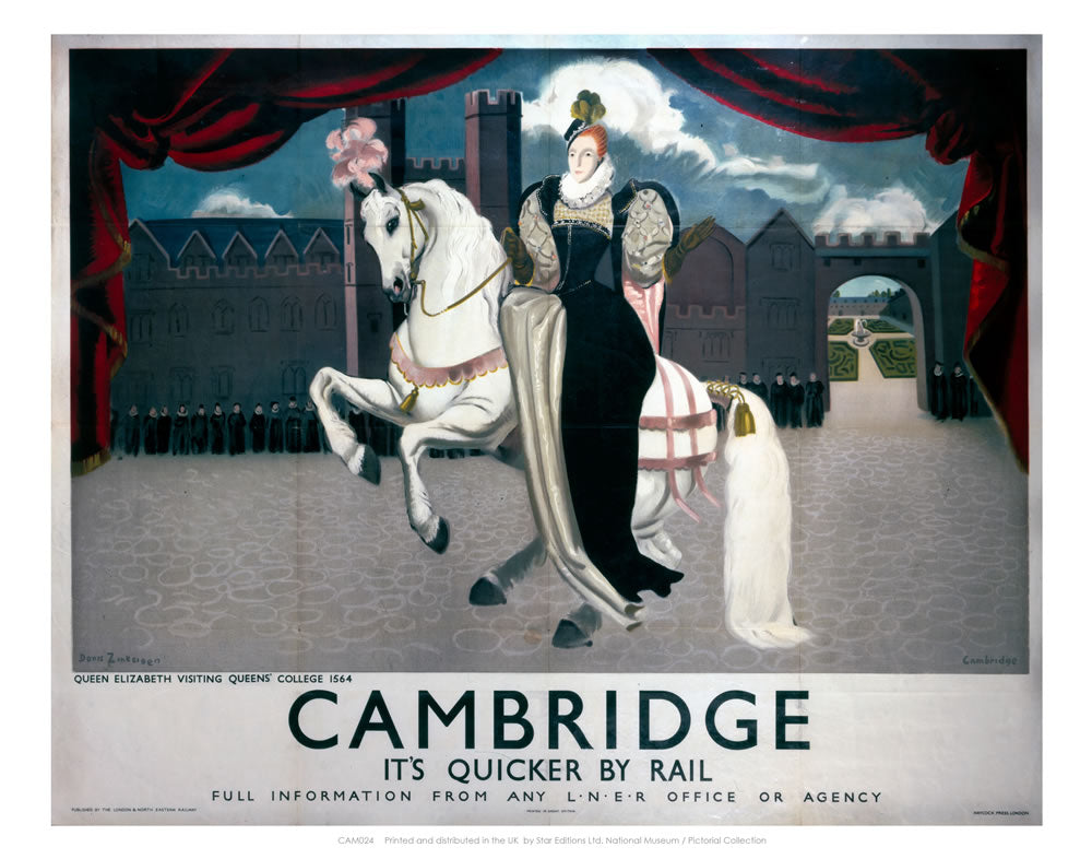 Queen Elizabeth on Horse Visiting Cambridge 24" x 32" Matte Mounted Print