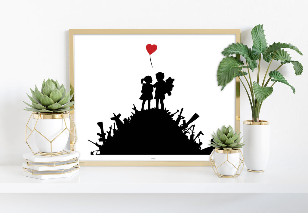Graffiti Art - Kids With Heart Balloon - Premium Art Print