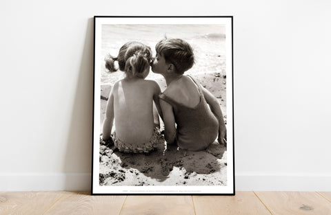 Little Boy Kissing Liitle Girl Cheek - Premium Art Print