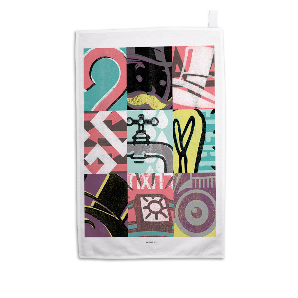 Monopoly Bright Tiled Retro Tea Towel