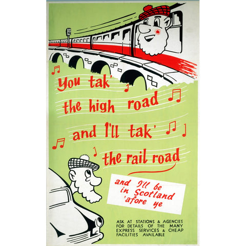You take the High Road - Scotland by Train 24" x 32" Matte Mounted Print
