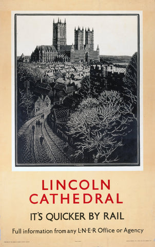Lincoln Cathedral It's Quicker By Rail 24" x 32" Matte Mounted Print