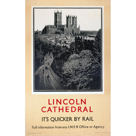 Lincoln Cathedral It's Quicker By Rail 24" x 32" Matte Mounted Print