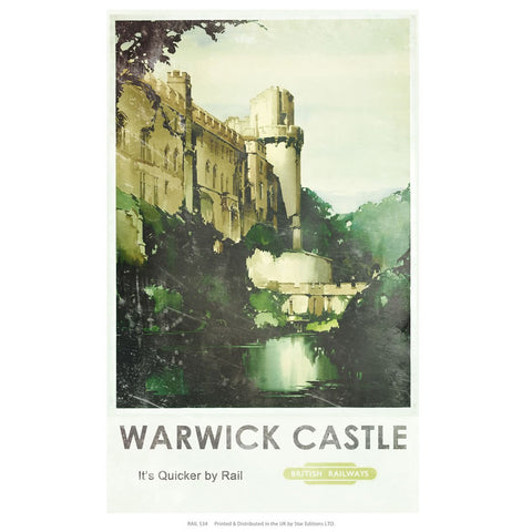 Warwick Castle - Quicker by rail british railways poster 24" x 32" Matte Mounted Print