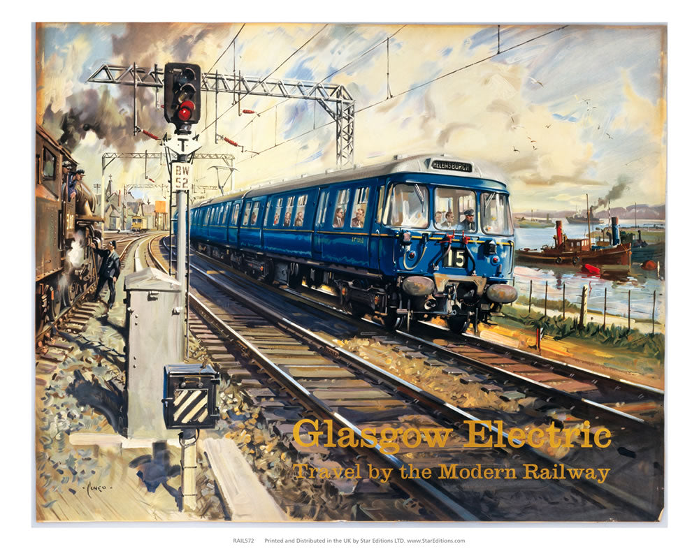 Glasgow Electric - Travel By the modern Railway c. 1960's 24" x 32" Matte Mounted Print
