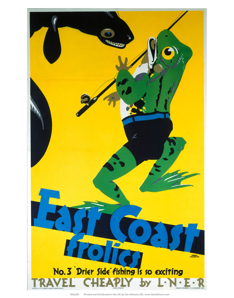 East Coast Frolics - Frog with fishing rod 24" x 32" Matte Mounted Print