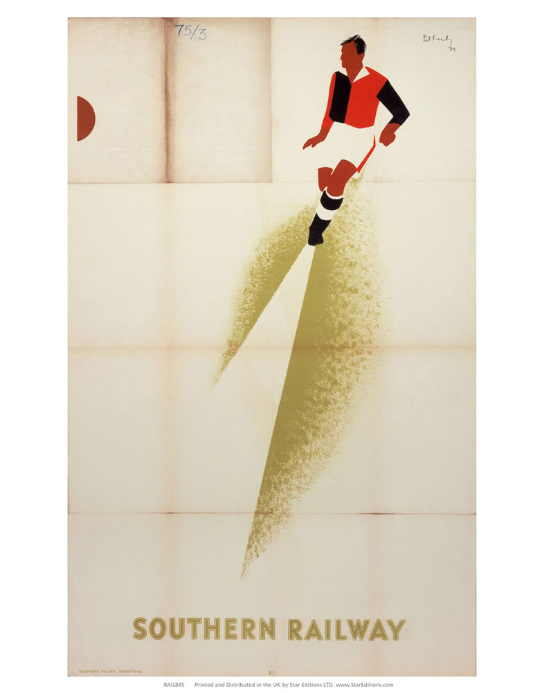 Southern Railway - Red and Black Football Player 24" x 32" Matte Mounted Print