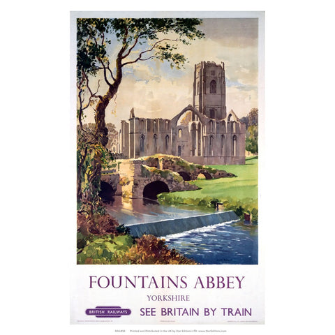 Fountains abbey Yorkshire - See Britain by train British Railways 24" x 32" Matte Mounted Print