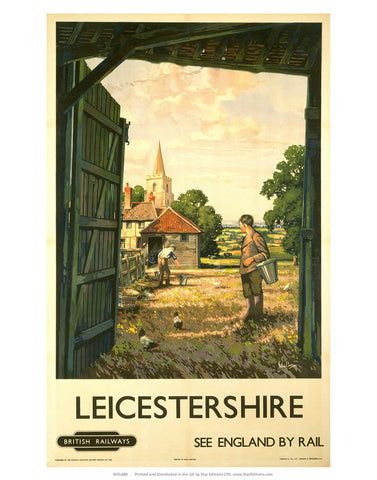 Leicestershire Farm land - See England by rail 24" x 32" Matte Mounted Print
