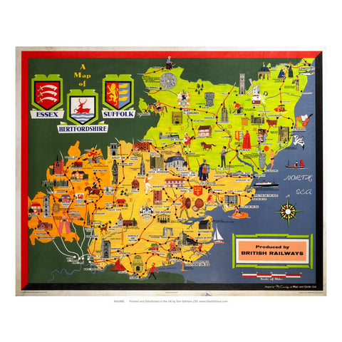 Essex suffolk and hertfordshire map - British Railways 24" x 32" Matte Mounted Print