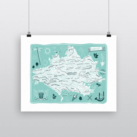 County Map of Dorset, 11x14 Print