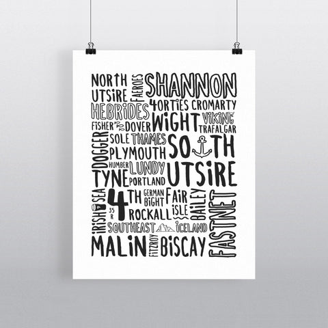The Shipping Forecast Regions, 11x14 Print