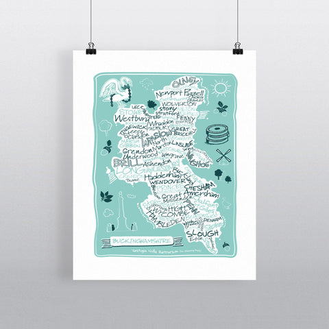 County Map of Buckinghamshire, 11x14 Print