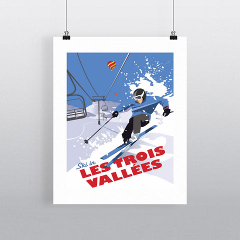 THOMPSON050: Ski in Les Trois Vallees. 24" x 32" Matte Mounted Print