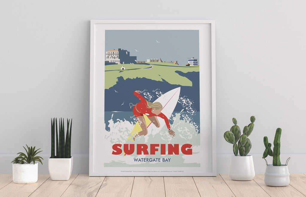 Surfing By Artist Dave Thompson - 11X14inch Premium Art Print