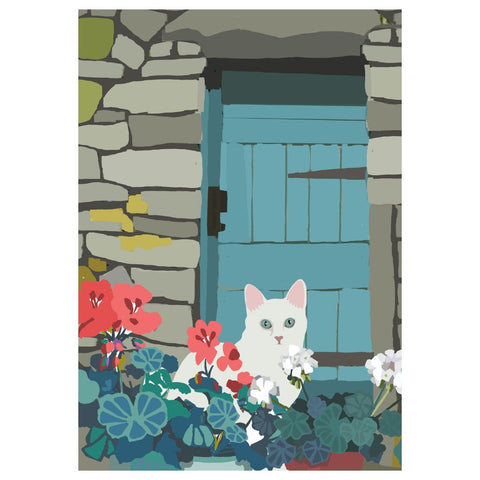 BOYNS051:White cat blue door