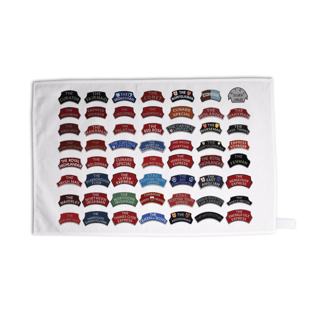 CHSE149: Train Name Plates Tea Towel
