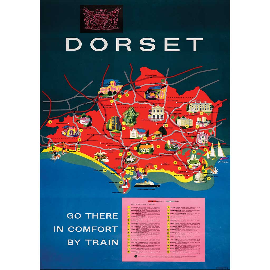 DORS001: A Map of Dorset - Go in Comfort by Train