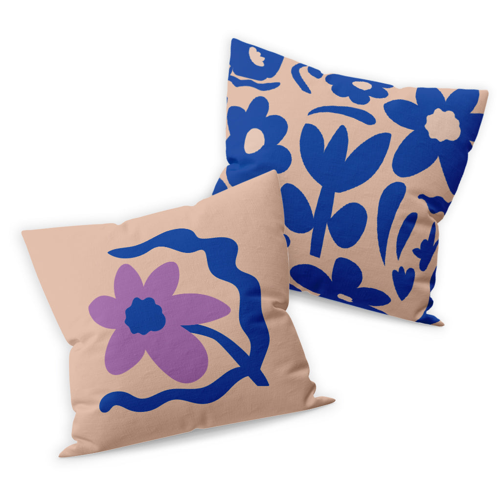 MACU004: Marie Curie Blue Flower Repeat Cushion - A Floral Hug Range