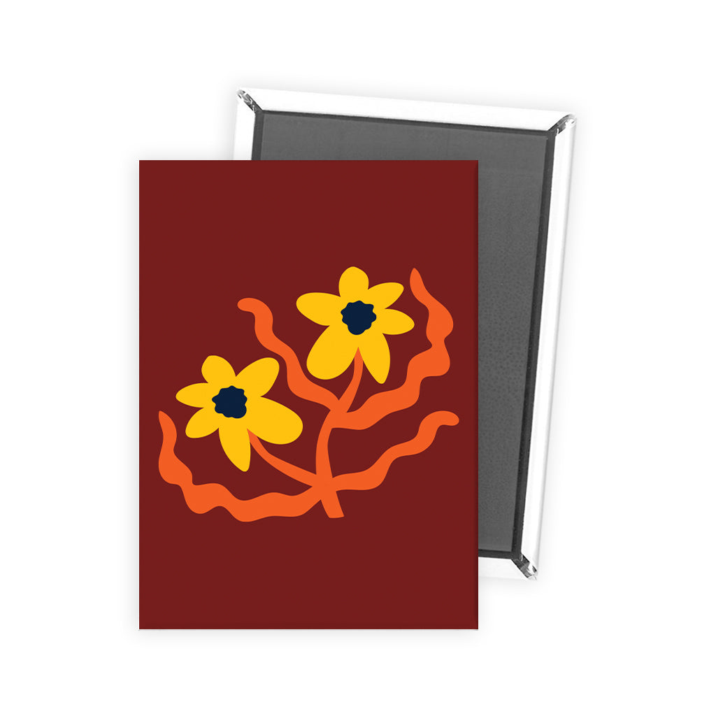 MACU005: Marie Curie Yellow Flower on Red Magnet - A Floral Hug Range