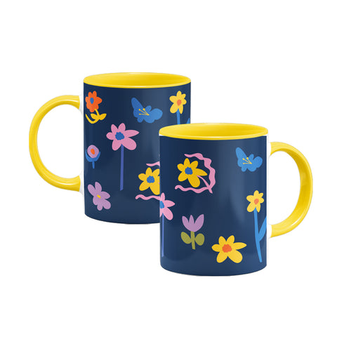 MACU009: Marie Curie Flowers on Navy Colour Insert Mug - A Floral Hug Range