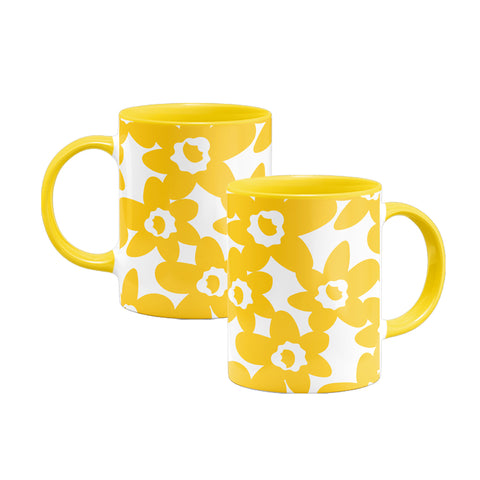 MACU015: Marie Curie Yellow Daffodils Colour Insert Mug - A Floral Hug Range