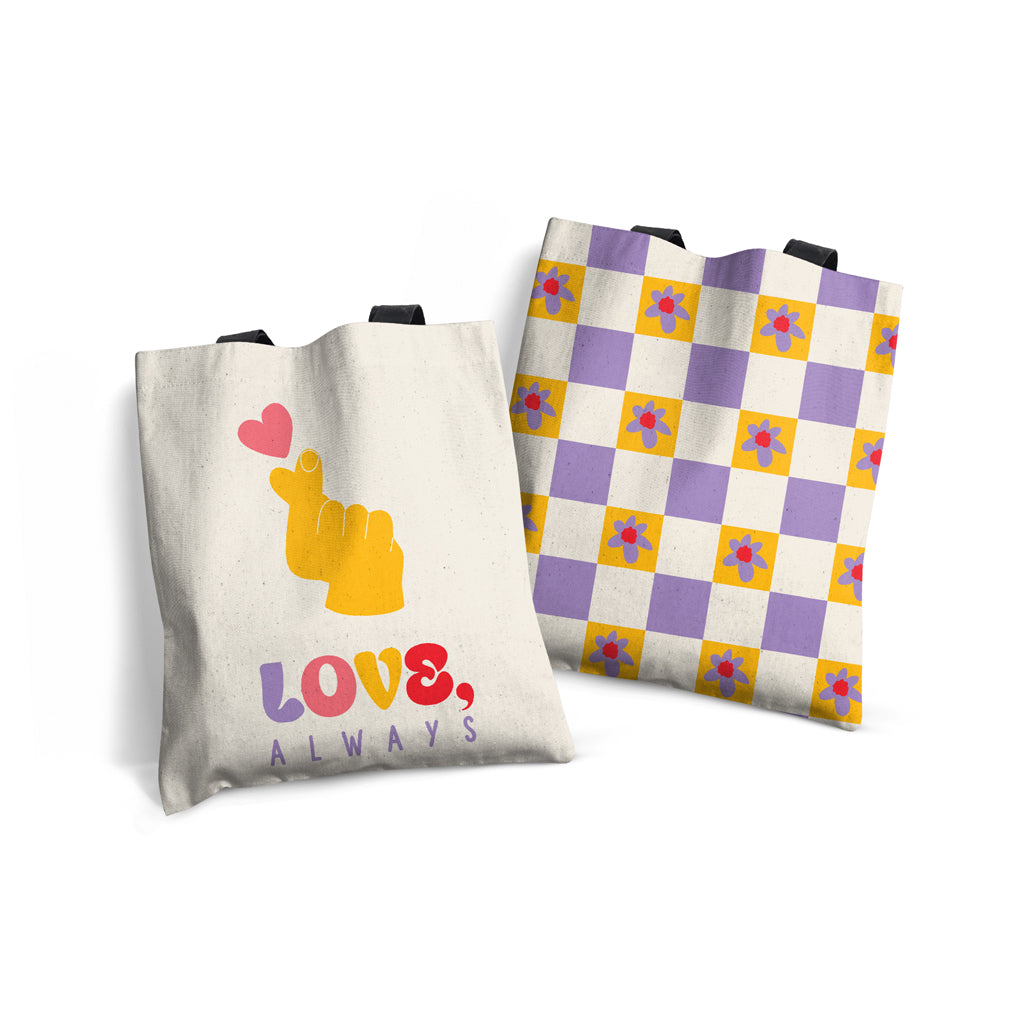 MACU034: Marie Curie Love, Always (Finger Heart) Edge-to-Edge Tote Bag - Thread of Love Range