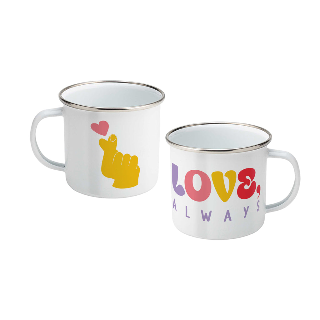 MACU034: Marie Curie Love, Always (Finger Heart) Enamel Mug - Thread of Love Range