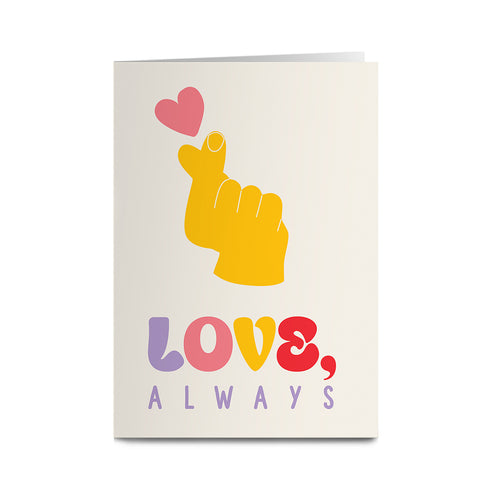 MACU034: Marie Curie Love, Always (Finger Heart) Greeting Card - Thread of Love Range