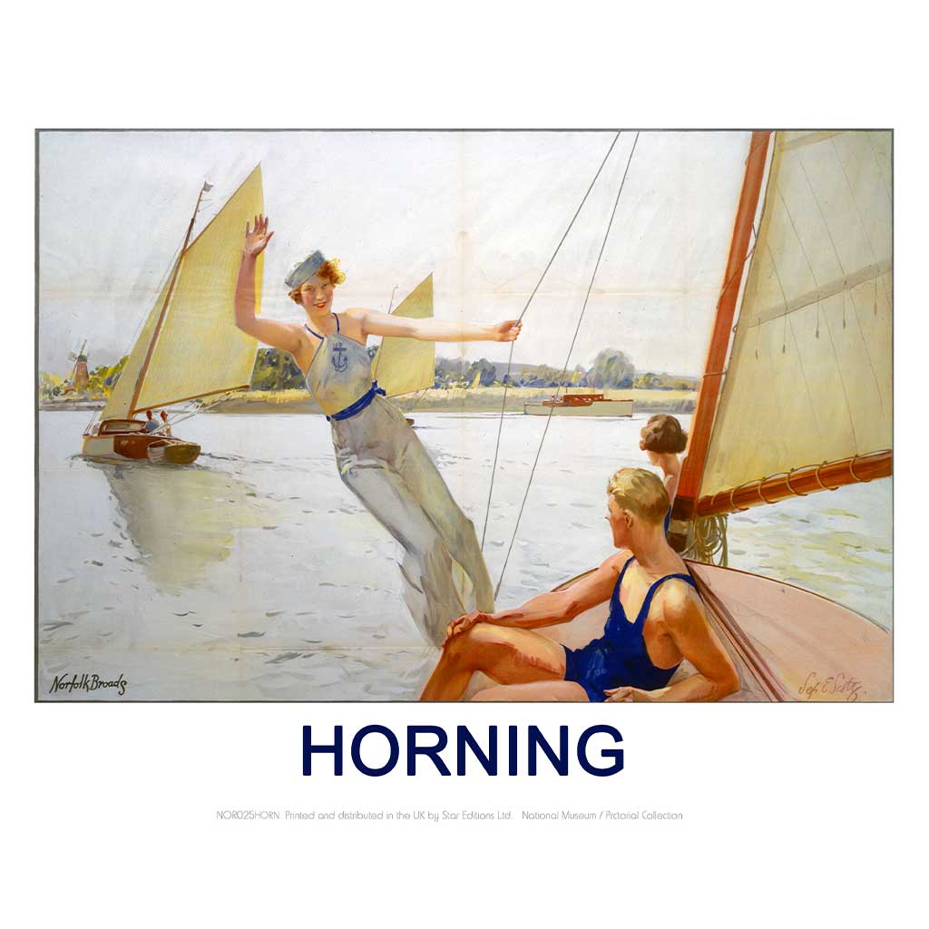 NOR025HORN: Horning Girl Waving from Boat