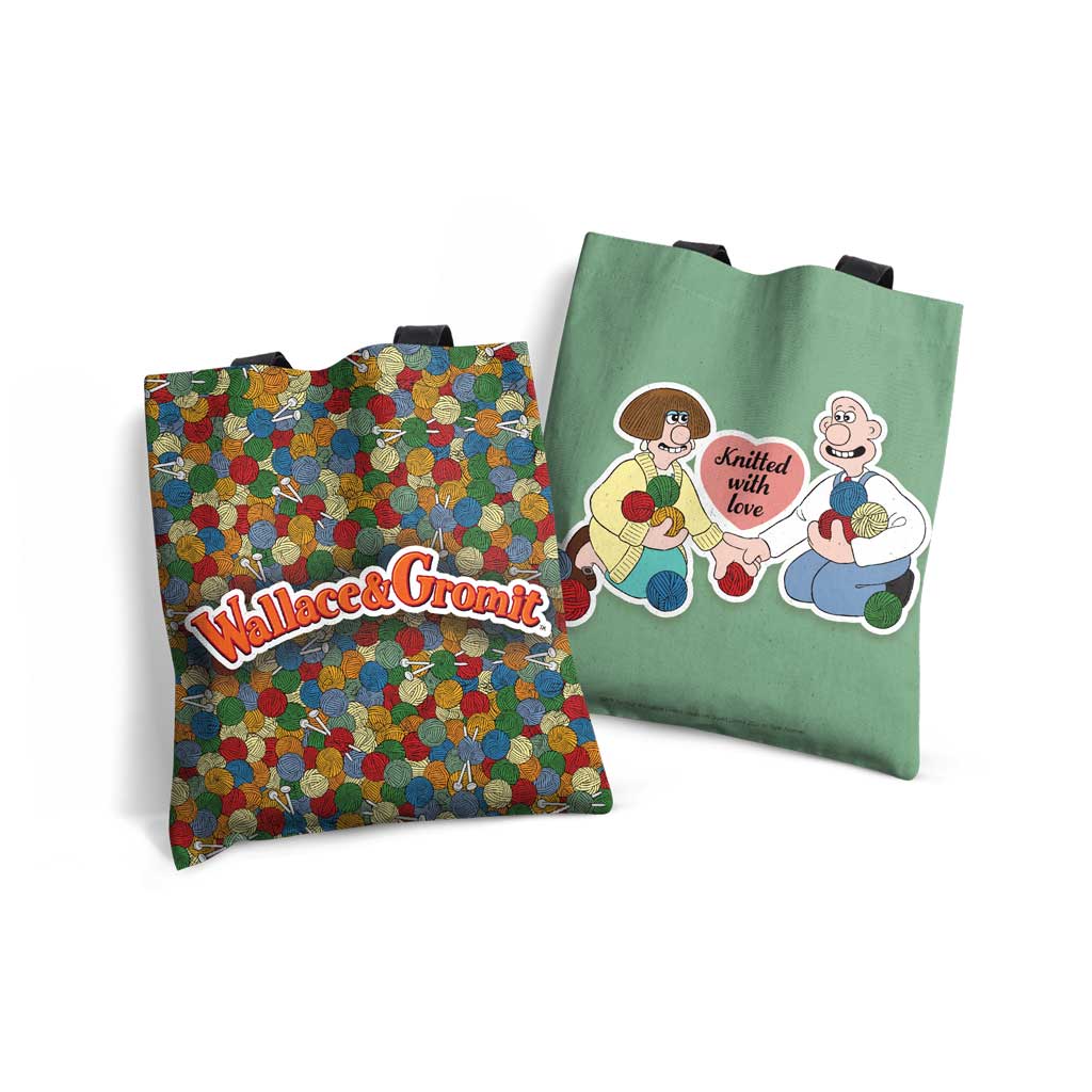 WAGR073: Wallace and Gromit - Knitted with Love Edge-to-Edge Tote Bag
