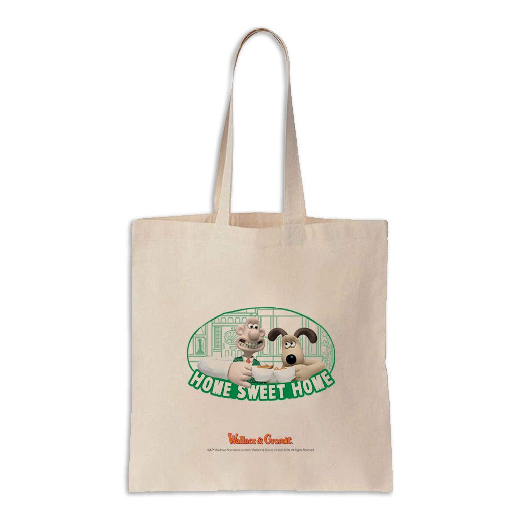 WAGR086: Wallace and Gromit - Home Sweet Home green Canvas Tote Bag