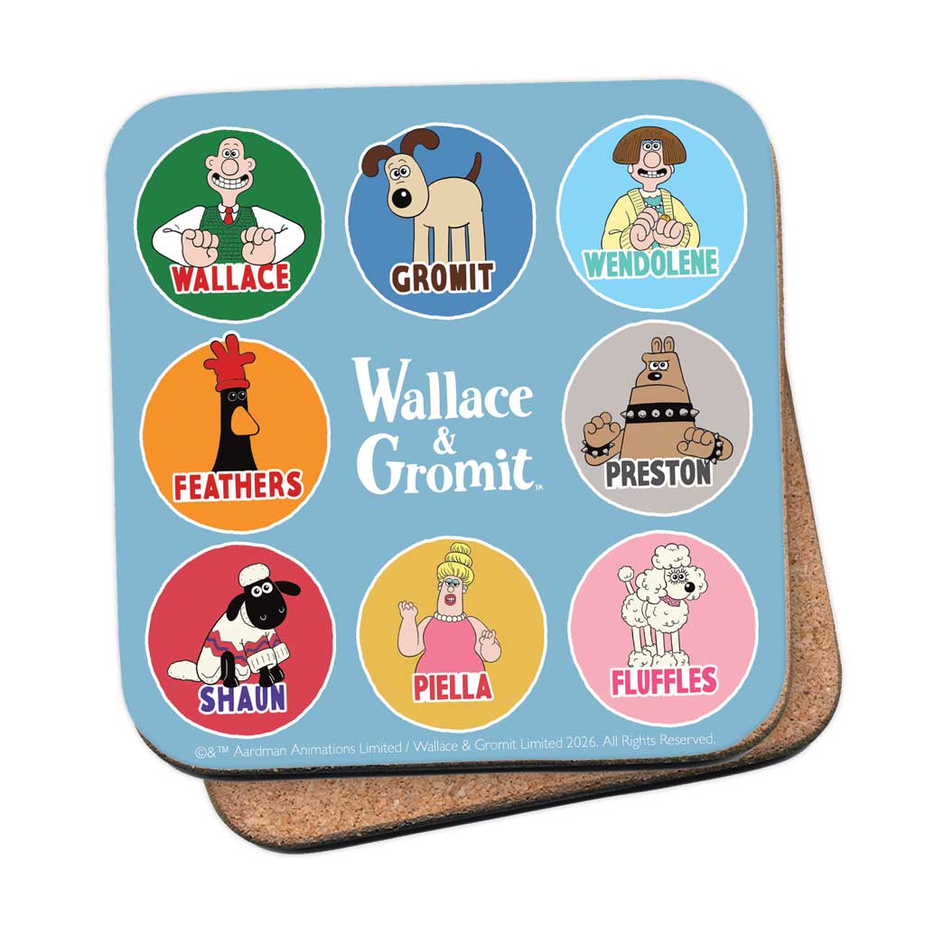 WAGR056: Wallace and Gromit - Character badges Coaster