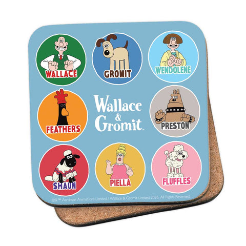 WAGR056: Wallace and Gromit - Character badges Coaster