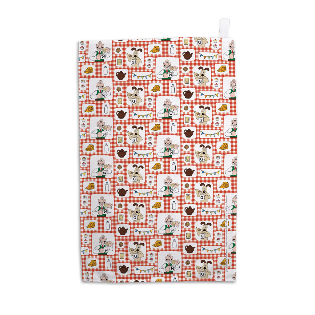 WAGR054: Wallace and Gromit - W&G Picnic repeat pattern Tea towel