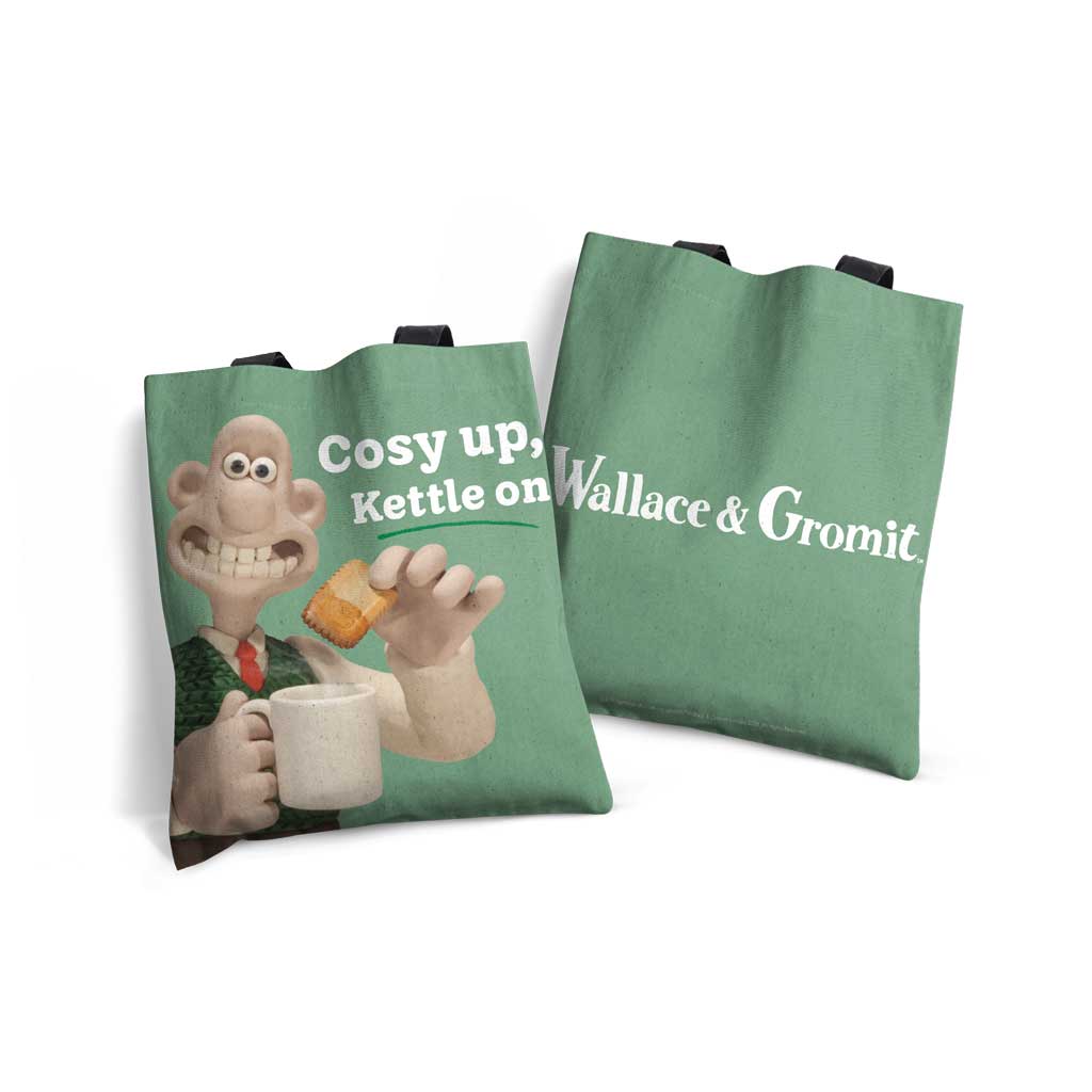 WAGR063: Wallace and Gromit - Cosy up, kettle on Edge-to-Edge Tote Bag