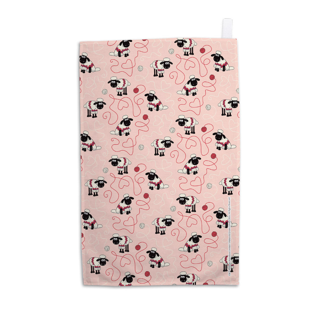 WAGR053: Wallace and Gromit - Shaun repeat pattern Tea towel