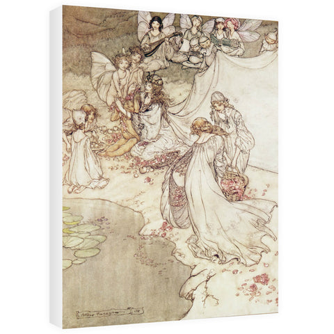 Illustration for a Fairy Tale, Fairy Queen Covering a Child with Blossom by Arthur Rackham 20cm x 20cm Mini Mounted Print
