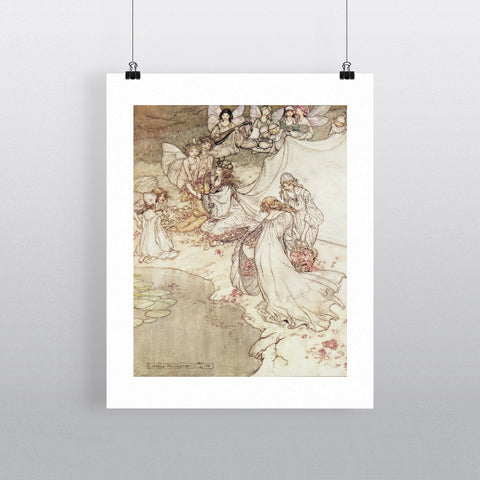 Illustration for a Fairy Tale, Fairy Queen Covering a Child with Blossom by Arthur Rackham 20cm x 20cm Mini Mounted Print