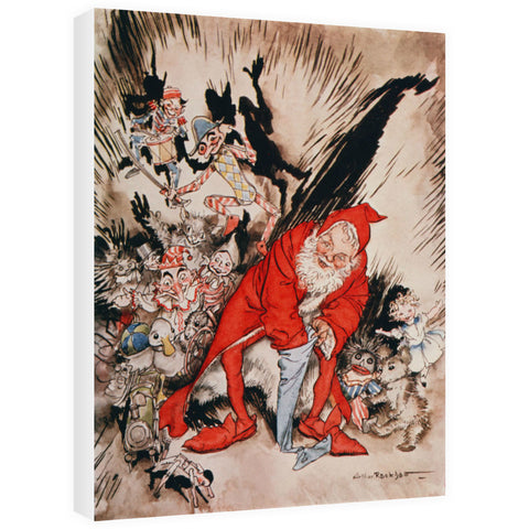 Christmas illustrations, from 'The Night Before Christmas' by Clement C. Moore, 1931 99;Father Christmas filling the stockings; A Visit from St. Nicholas; poem; by Arthur Rackham 20cm x 20cm Mini Mounted Print