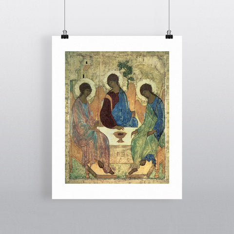 The Holy Trinity, 1420s (tempera on panel) (for copy see 40956) by Andrei Rublev 20cm x 20cm Mini Mounted Print