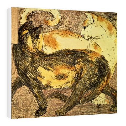 Two Cats (sketch) by Franz Marc 20cm x 20cm Mini Mounted Print