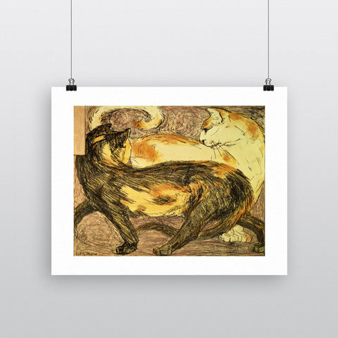Two Cats (sketch) by Franz Marc 20cm x 20cm Mini Mounted Print