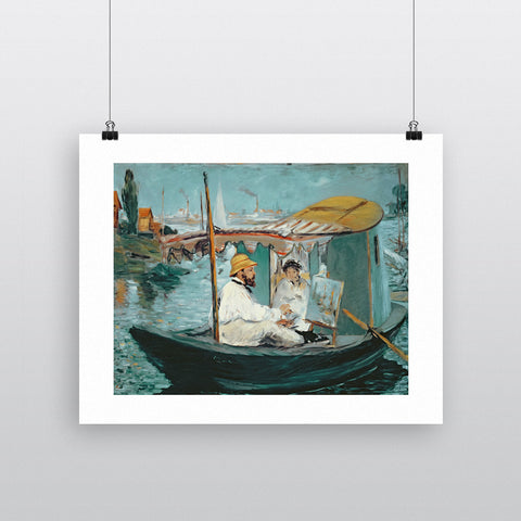 Monet in his Floating Studio, 1874 (oil on canvas) by Edouard Manet 20cm x 20cm Mini Mounted Print