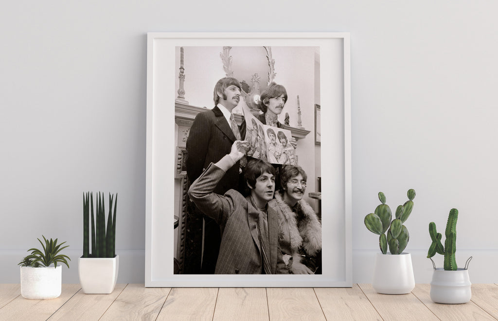 The Beatles Holding Up Sgt. Pepper Record - Art Print