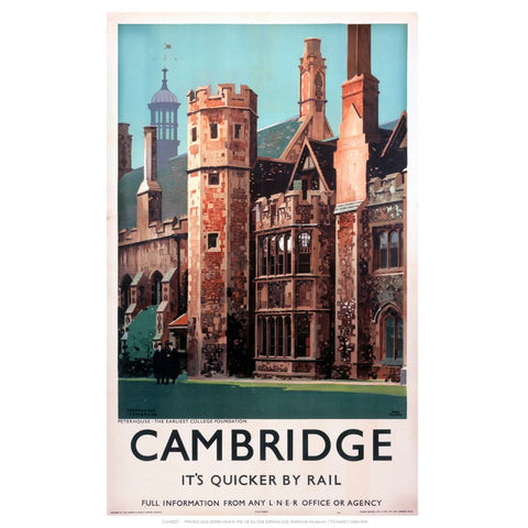 Cambridge it's Quicker by Rail - Peterhouse 24" x 32" Matte Mounted Print