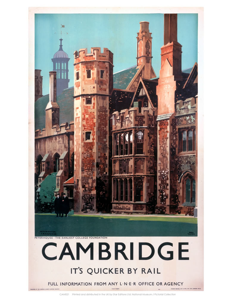 Cambridge it's Quicker by Rail - Peterhouse 24" x 32" Matte Mounted Print